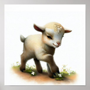 Póster Una pintura de acuarela 3D de una cabra linda