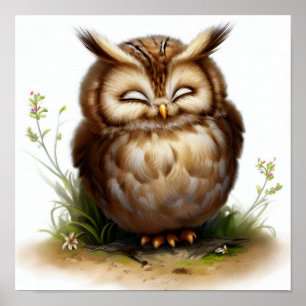 Póster Una pintura digital de un adorable búho de orejas