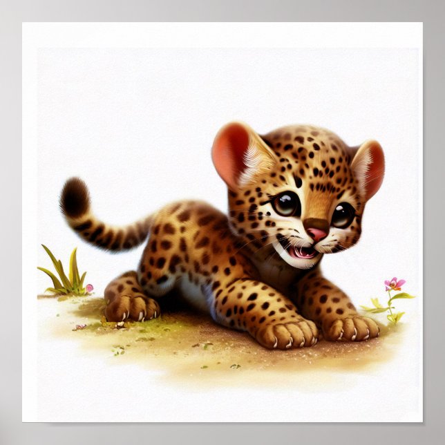 Póster Una pintura digital de un coqueto y joven ócelot (Frente)