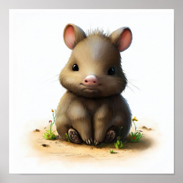 Póster Una pintura digital de un jabalí lindo (Frente)