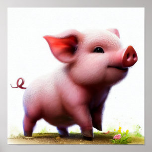 Póster Una pintura digital de un joven cerdo