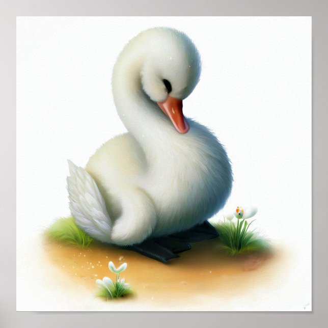 Póster Una pintura digital de un joven cisne chiflado (Frente)