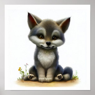 Póster Una pintura digital de un joven lobo burlón