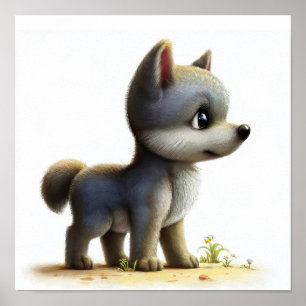 Póster Una pintura digital de un joven lobo burlón
