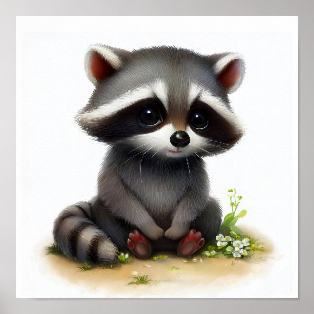 Póster Una pintura digital de un joven mapache lindo (Frente)