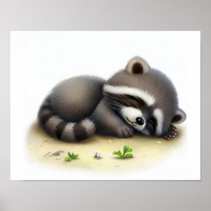 Póster Una pintura digital de un joven mapache lindo