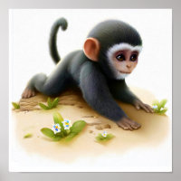 Una pintura digital de un joven mono tímido con ve
