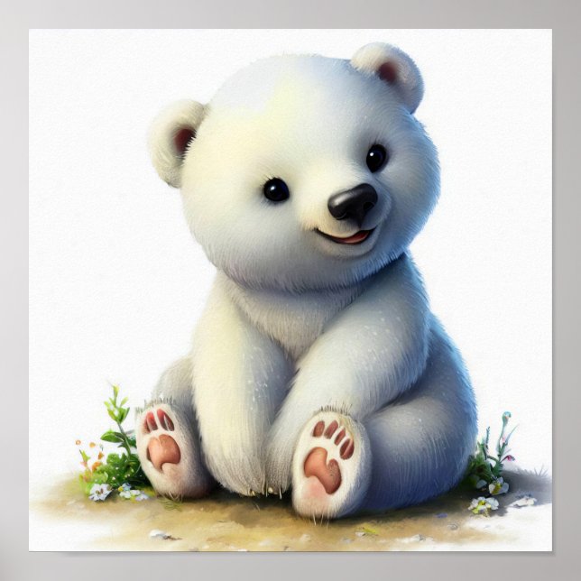 Póster Una pintura digital de un joven osito polar lindo (Frente)