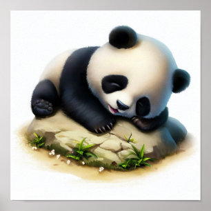 Póster Una pintura digital de un joven panda lindo