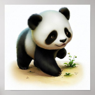 Póster Una pintura digital de un joven panda lindo