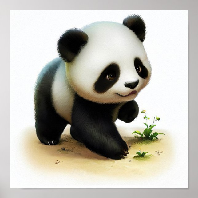 Póster Una pintura digital de un joven panda lindo (Frente)