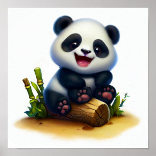 Póster Una pintura digital de un joven panda lindo