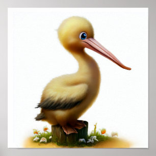Póster Una pintura digital de un joven pelícano lindo