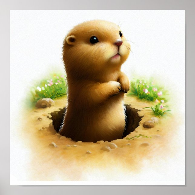 Póster Una pintura digital de un joven perro de peluche (Frente)