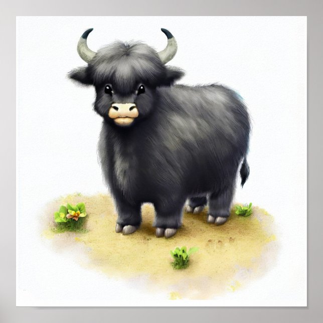 Póster Una pintura digital de un joven yak mate (Frente)