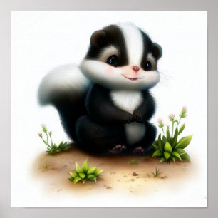 Póster Una pintura digital de un joven zorrillo chiflado