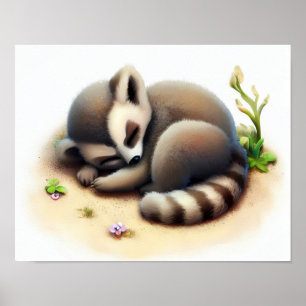 Póster Una pintura digital de un lémur adorable