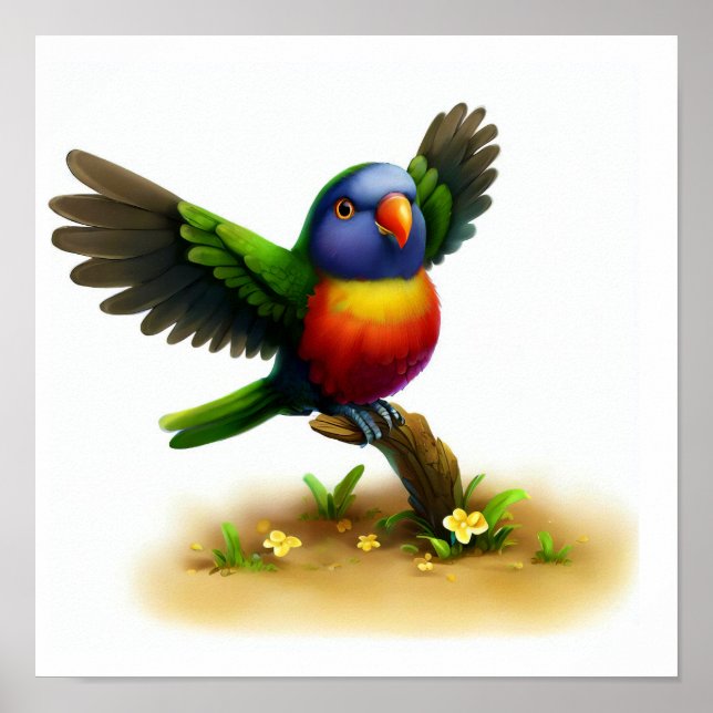 Póster Una pintura digital de un lindo ornato lorikeet (Frente)