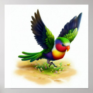 Póster Una pintura digital de un lindo ornato lorikeet