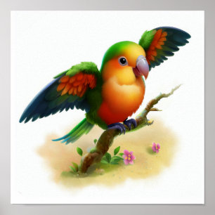 Póster Una pintura digital de un loro chiflado Naranja