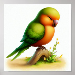 Póster Una pintura digital de un loro chiflado Naranja