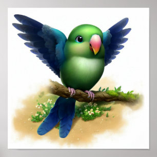 Póster Una pintura digital de un loro índigo índigo índig