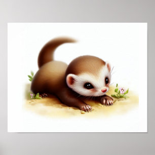 Póster Una pintura digital de una adorable comadreja pequ