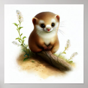 Póster Una pintura digital de una comadreja menos fina