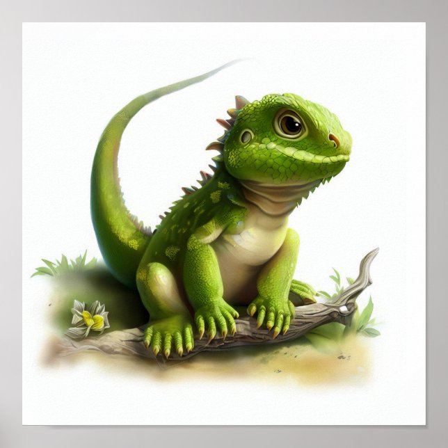 Póster Una pintura digital de una guapa iguana joven (Frente)