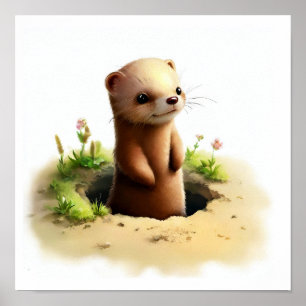 Póster Una pintura digital de una joven comadreja linda