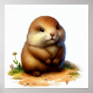 Póster Una pintura digital de una joven marmota culta
