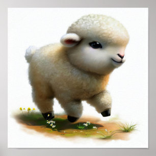 Póster Una pintura digital de una oveja Karakul linda