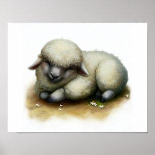 Póster Una pintura digital de una oveja tímida de Karakul