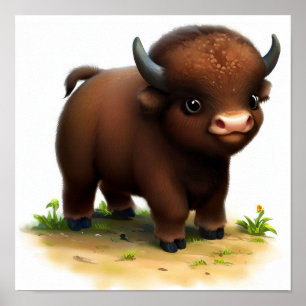 Póster Una pintura en acuarela 3D de un bisonte americano