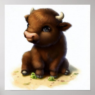 Póster Una pintura en acuarela 3D de un bisonte americano