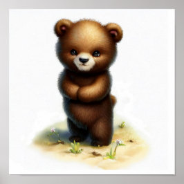 Póster Una pintura en acuarela 3D de un osezno grizzly