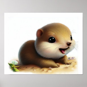 Póster Una pintura en acuarela 3D de una joven ardilla de