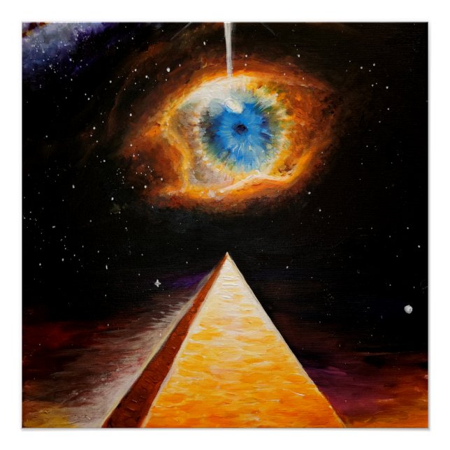 Póster Una pirámide bajo el ojo cósmico de Dios (Anverso)