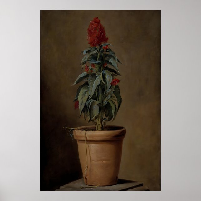 Póster Una planta en maceta flores bodegón, botánico oscu (Frente)