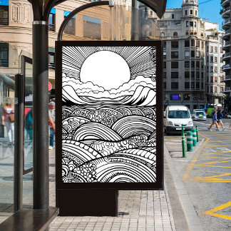 Póster una playa abstracta de puesta de sol