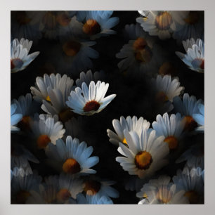 Póster Una Plétora De Daisies Flotantes Aislados En Negro