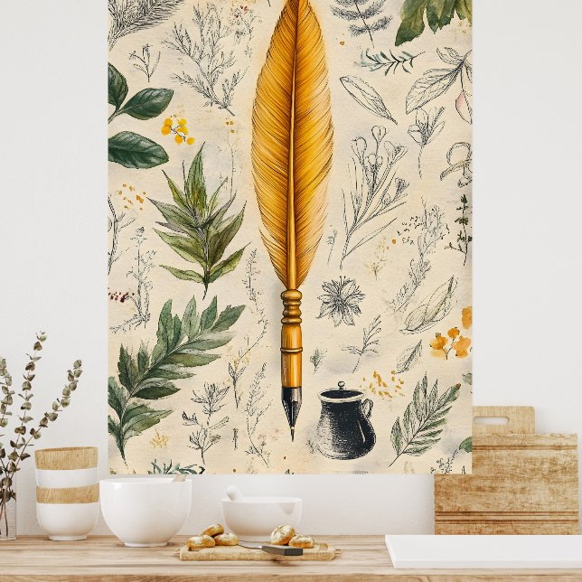 Póster Una pluma de ave tradicional usada para escribir (Cocina)