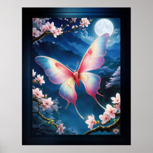 Póster Una polilla lunar china vuela entre flores de cere
