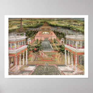 Póster Una princesa mogol en su jardín (gouache en papel)