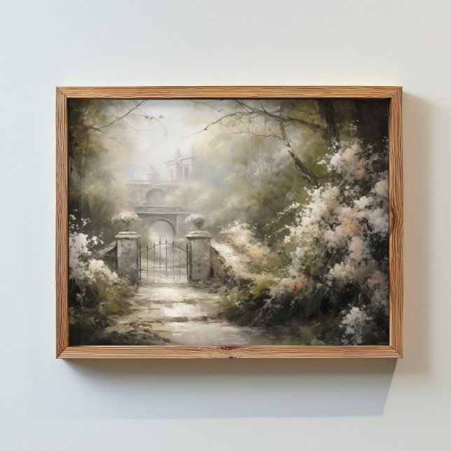 Póster una puerta en un bosque junto con flores (Subido por el creador)