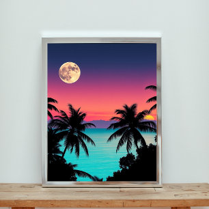 Póster Una puesta de sol vibrante sobre aguas turquesas