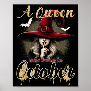 Póster Una Reina Nació En Octubre Bruja Divertida Cumplea