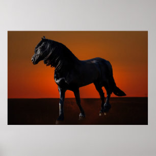 Póster Una roca de puesta de sol para caballos