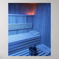 Una sauna con luz azul, Suecia.