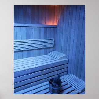 Póster Una sauna con luz azul, Suecia.